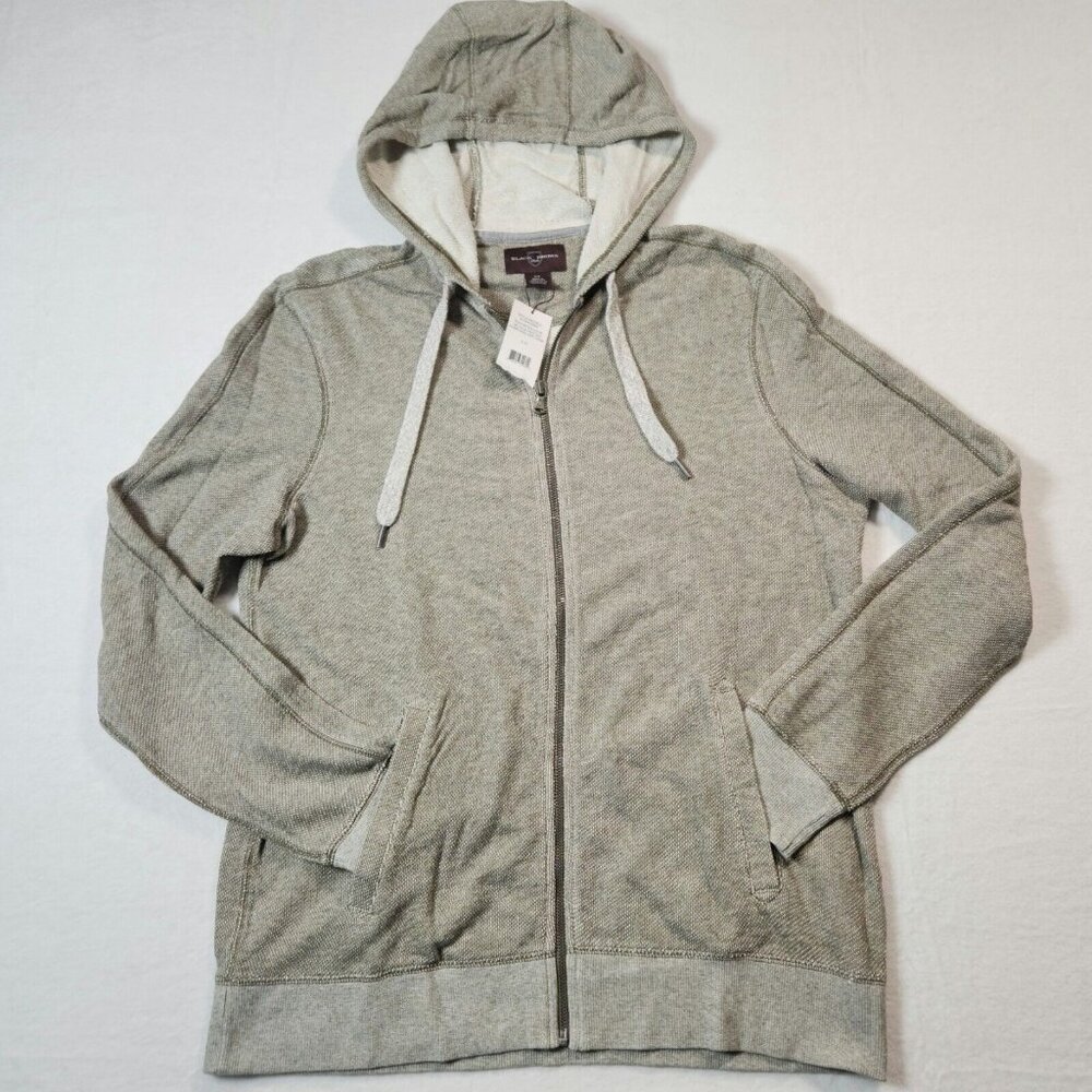 New Black Brown 1826 Hoodie Full Zip Gray Pockets Exposed Seams Mens Small
